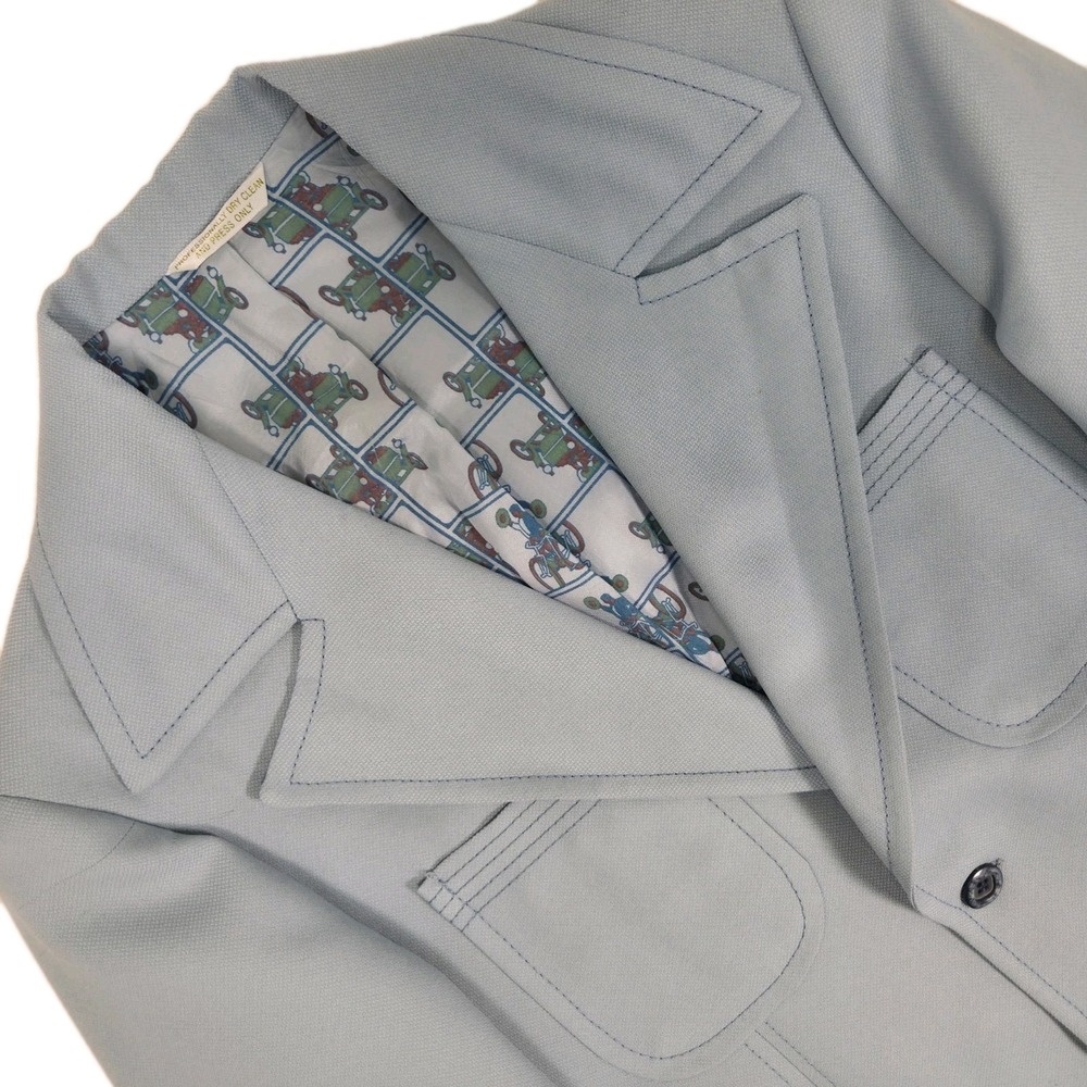 VTG 70s Leisure Jacket 40 Baby Blue Blazer Lightweight Knit Polyester Retro